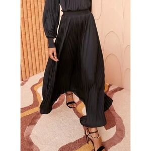 Ulla Johnson Midi Pleated Black Krista High-Waisted Skirt
